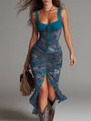 Azurine | Blue Floral Print Midi