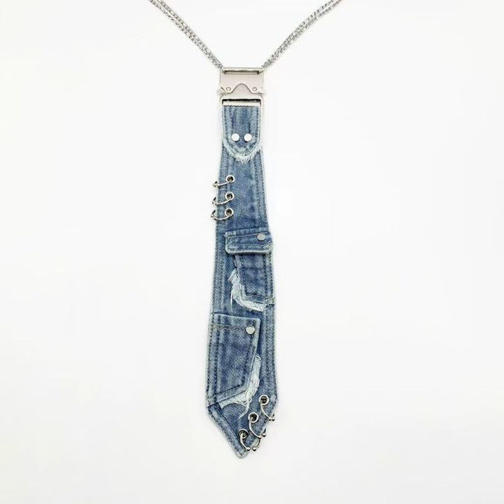 Retro-punk denim tie accessory