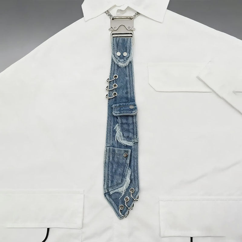 Retro-punk denim tie accessory