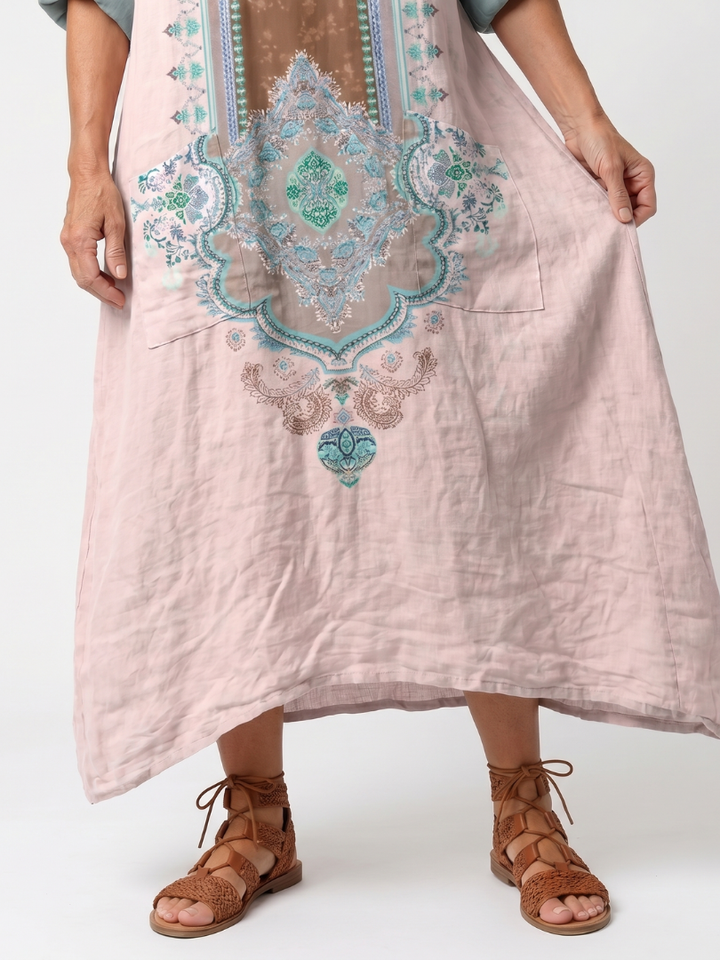 Kenza | Embroidered Panel Relaxed Pocket Midi Dress