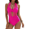 Mesh Halter Tummy Control One Piece Swimsuit