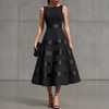 Annabella | Black sleeveless midi dress with flared skirt and defined waist