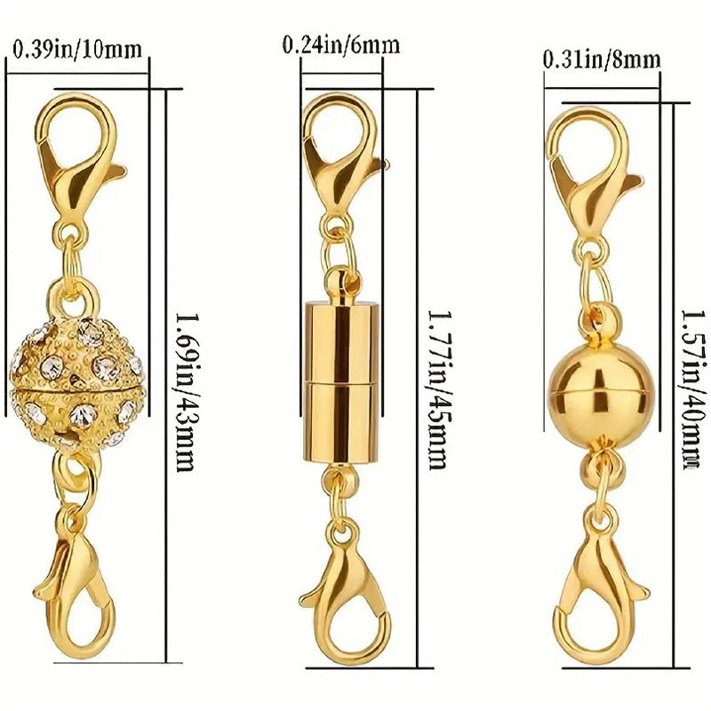 Magnetic diamond-encrusted ball jewelry clasp set