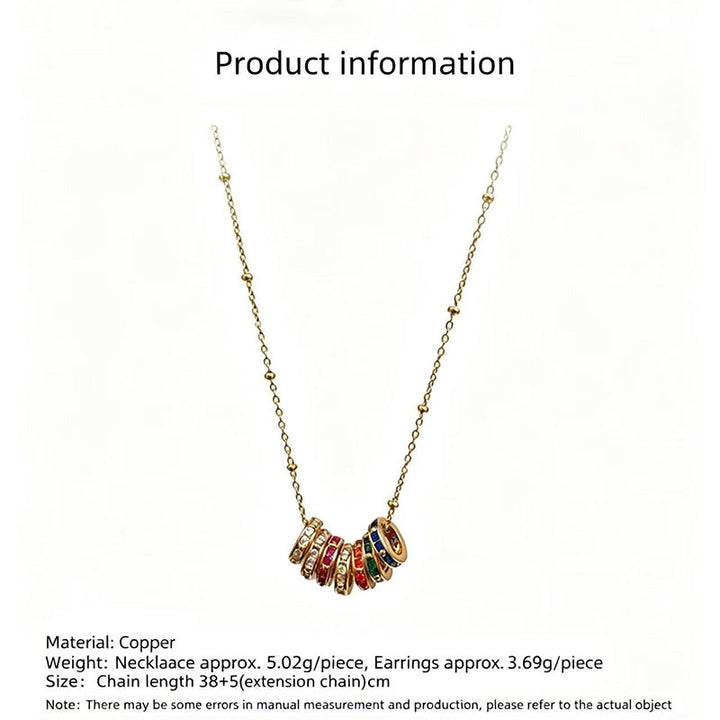 Rotating colored zircon necklace and earring set