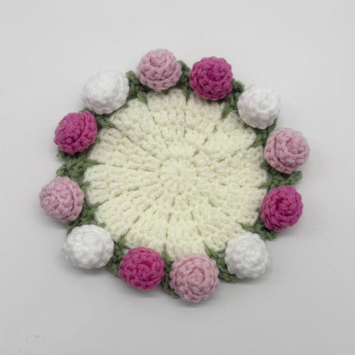 3D Floral Knitted Coaster and Storage Basket Set