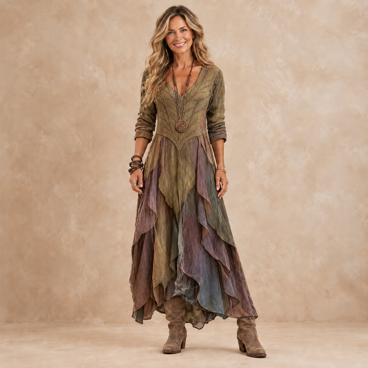 Camille | Layered Earth-Tone Maxi Dress