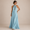 ELVENA™ | Blue Halter-Neck Flowing Maxi Dress