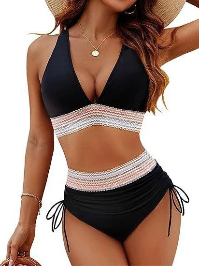 Colorful striped two-piece swimsuit