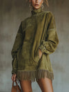Darcie | Suede Dress with Fringes and Turtleneck
