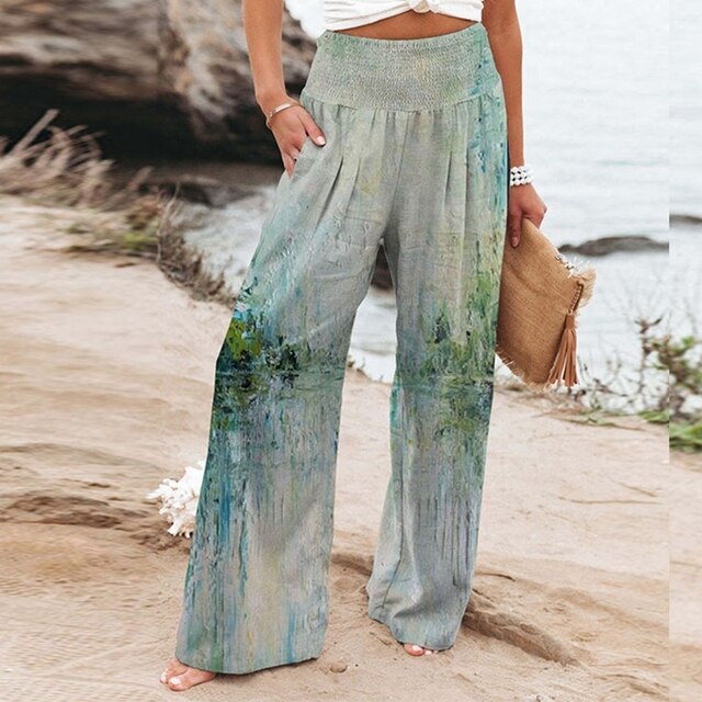 Garlie | Women's Floral Wide Leg Pants High Waist Casual Summer