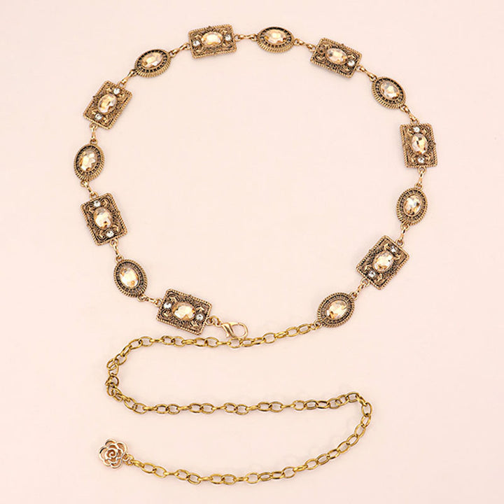Bohemian style vintage rhinestone-encrusted waist chain belt