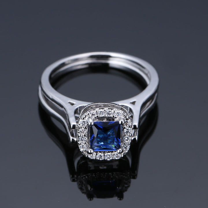 Double-ring square main stone ring