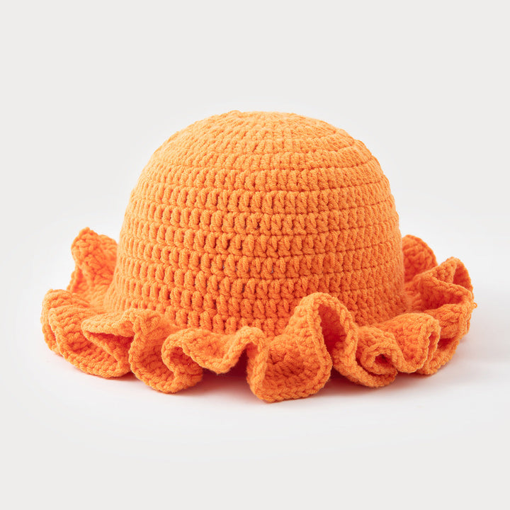 Multi-layered ruffled hand-crocheted hat