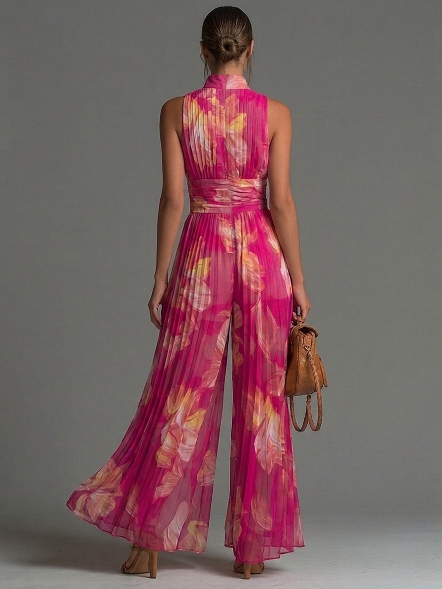 Odette™ | V-Neck Wide-Leg Chiffon Jumpsuit