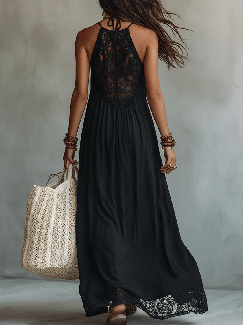 Ebonelle | Black Boho Lace Dress
