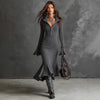 Aja - Women's Ribbed Zip Neck Knit Midi Dress