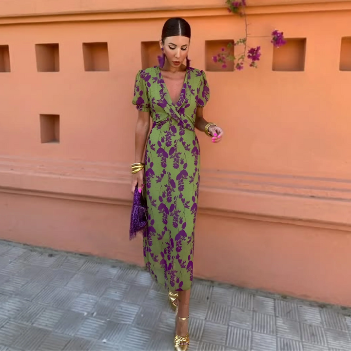 Gregoria™ - Long Floral Dress with Deep Neckline