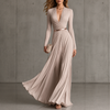 Marguerite | Apricot maxi dress with deep V-neck and long sleeves